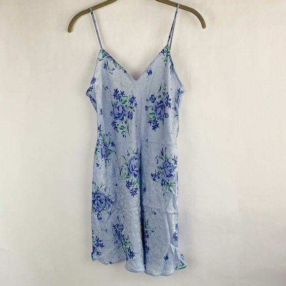 August Silk Womens Vintage Y2K Slip Dress Sz Medium Blue Floral Cottagecore Boho - Picture 1 of 14